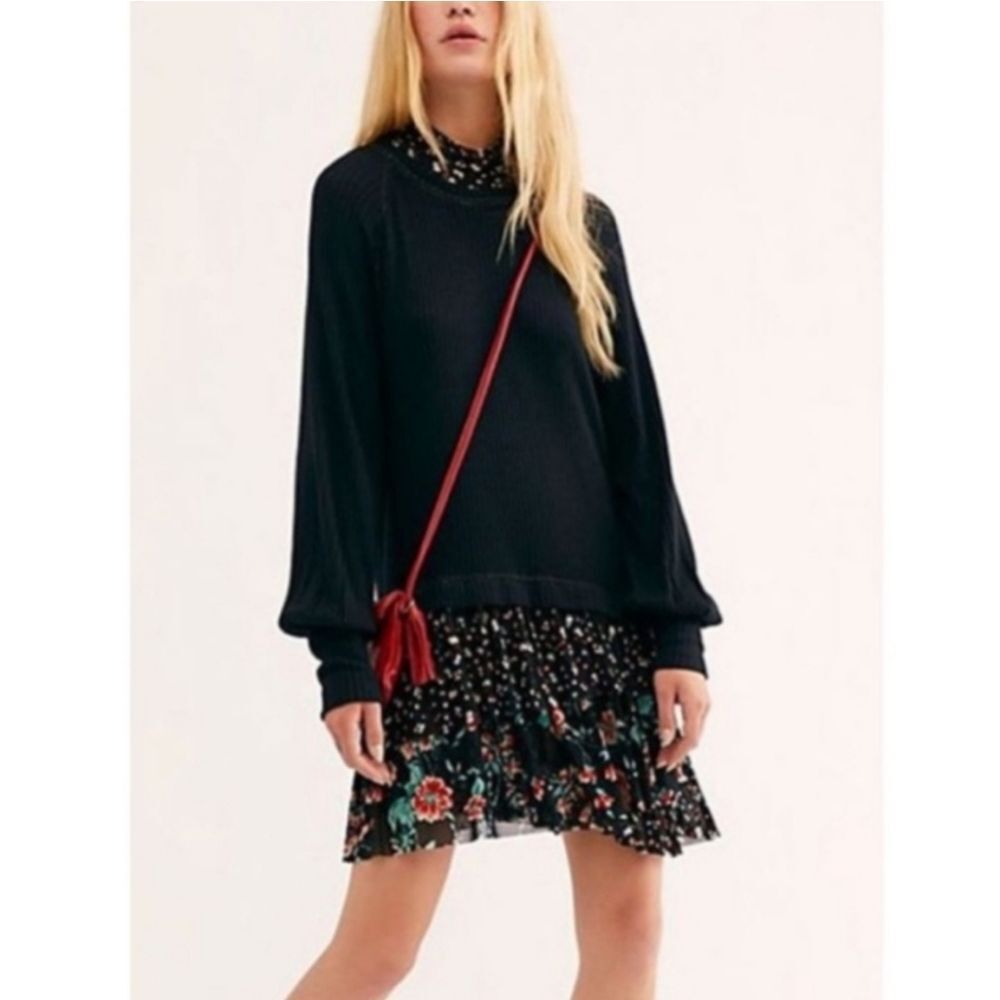 Free People Black Floral Mini Dress